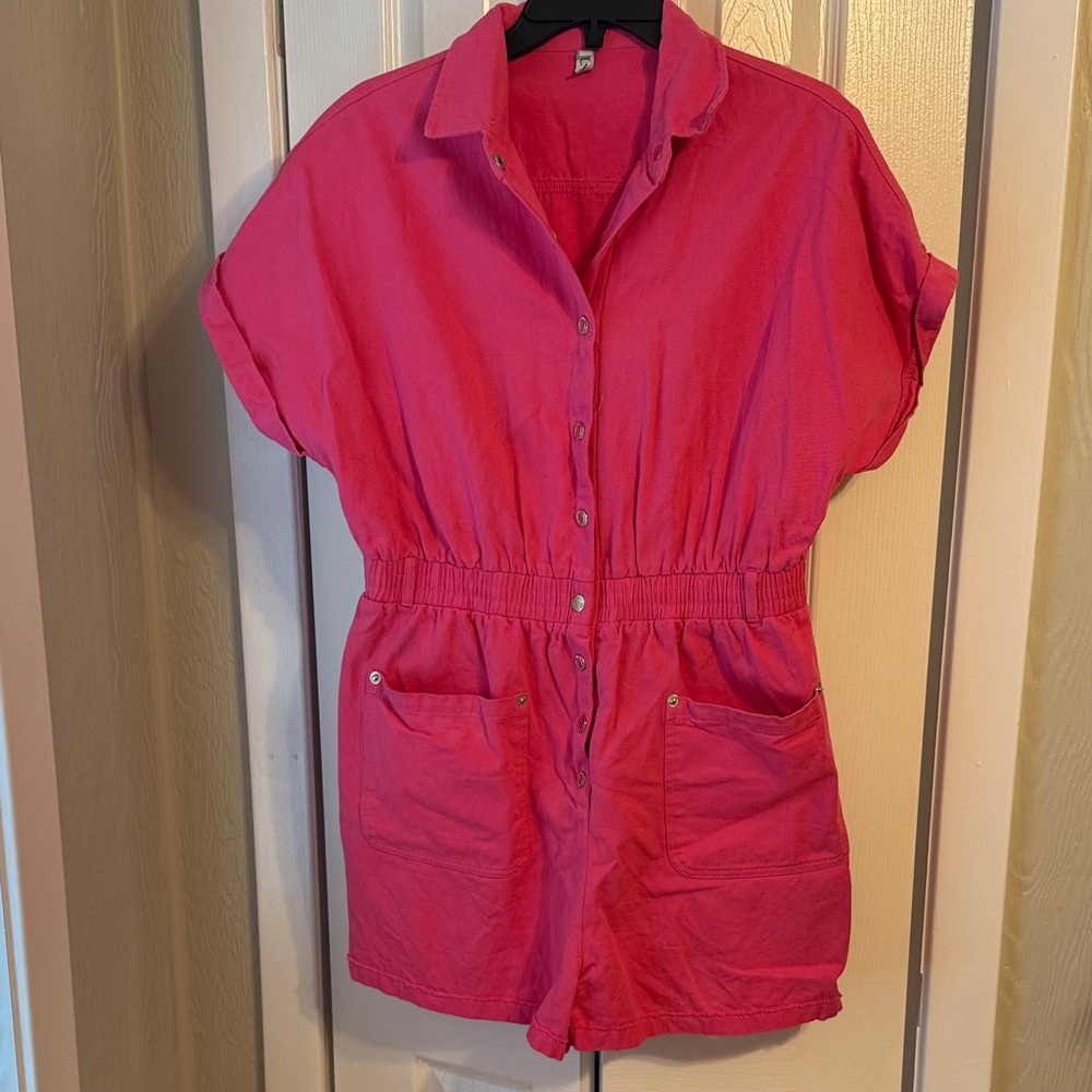 Pink Denim Romper